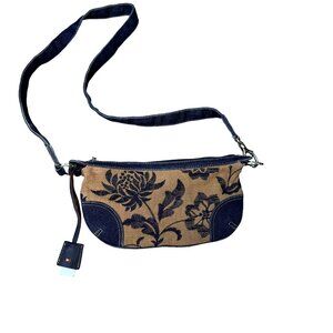 Tommy Hilfiger Boho Floral Khaki Canvas 11 inch Crossbody Bag With Denim Accents